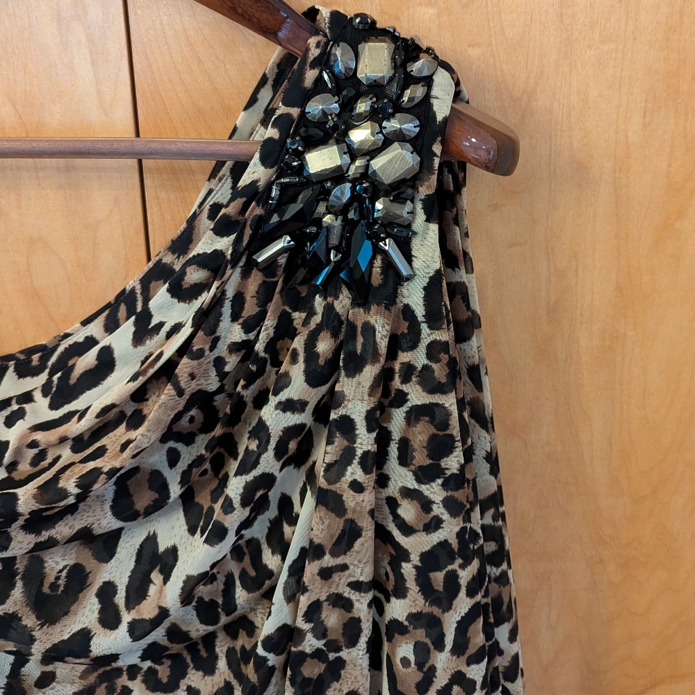 Cache Leopard Print One Shoulder Dress Size 6 - image 2